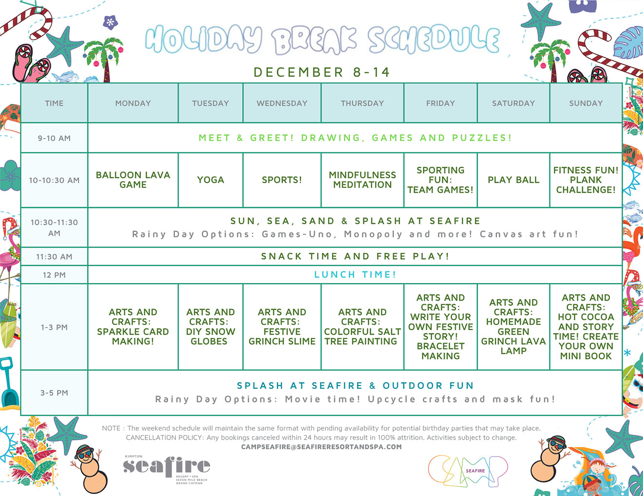 Winter 2025 Camp Program Schedule