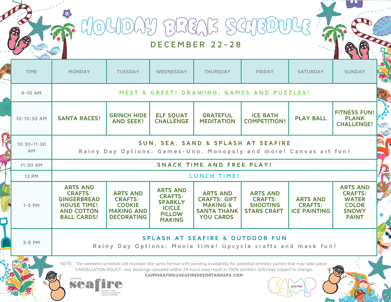 Winter 2025 Camp Program Schedule